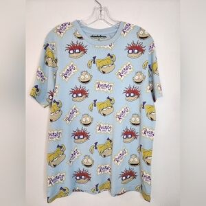 Nickelodeon Rugrats Men's  Light Blue Graphic Character Heads Tee Shirt, sz MD